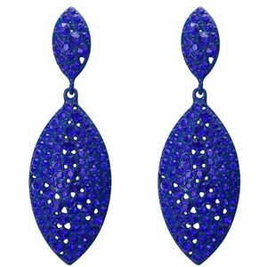 Blue with Sapphire Blue Crystal Double Leaf Chandelier Post Back Drop Earrings